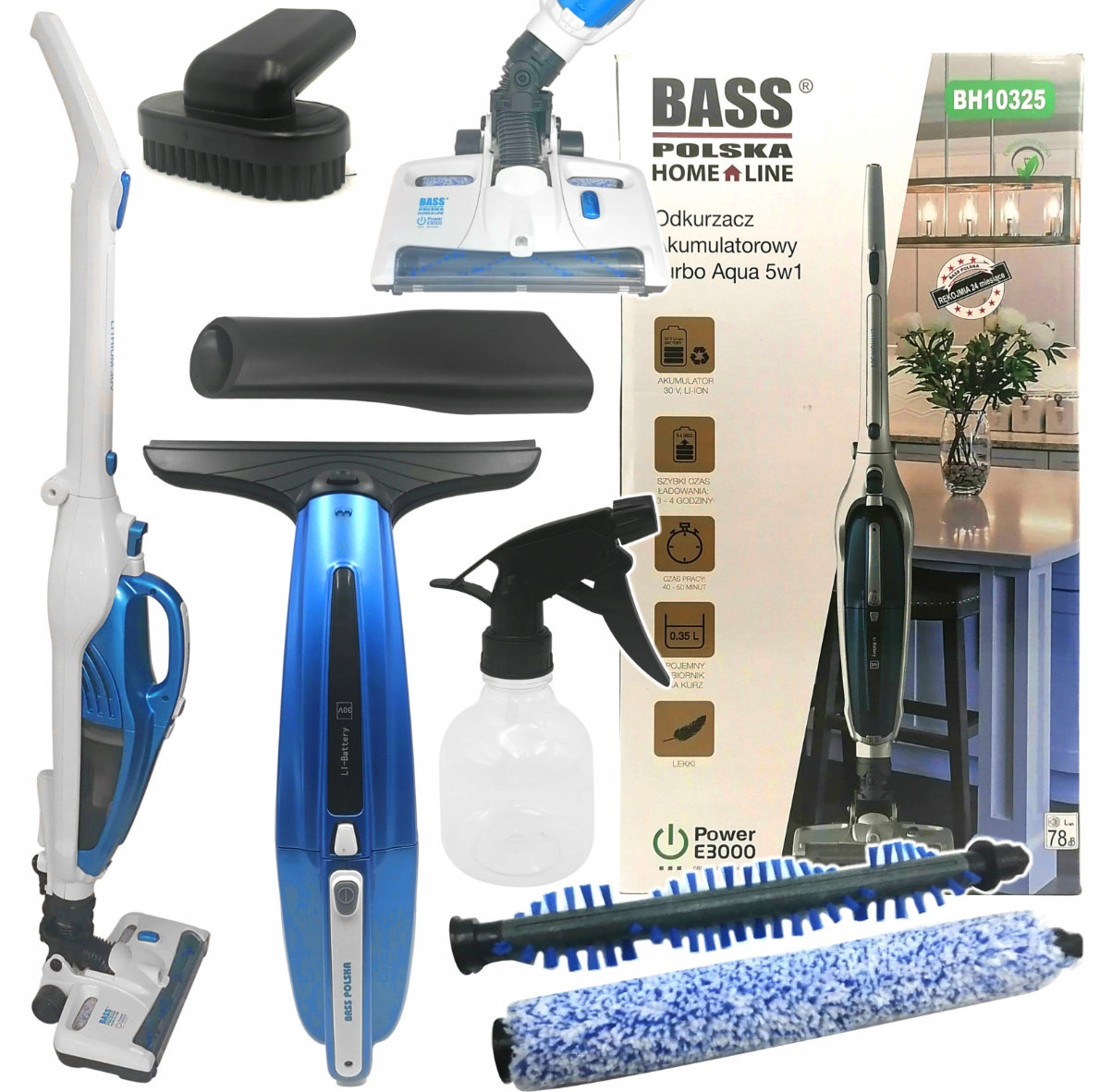 Вертикальний бездротовий пилосос 5 в 1 Turbo Aqua Bass Polska BH 10325