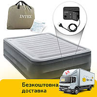 Надувная кровать велюр с встроенным электрическим насосом (203-152-56см) Intex 64418