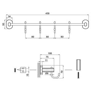 Тримач для рушника Qtap Liberty 4 гачки 450 мм QTLIBBLM1154-4 Black, фото 2