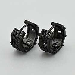 Сережки Корона 42258 розмір 14х8 мм чорні фіаніти вага 5.5 г позолота Black gun