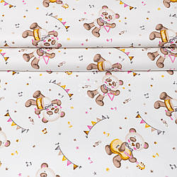 Ранфорс шириною 240 см "Панда з жовтою гітарою" на білому тлі, №4928