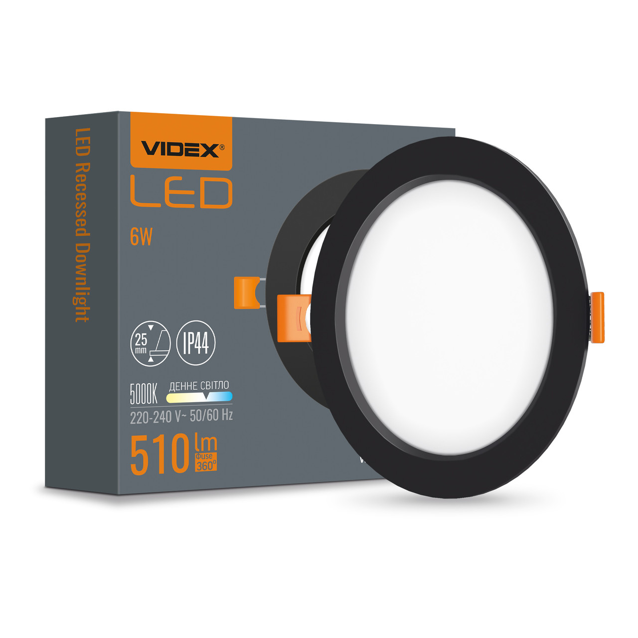 Cвітильник черный вбудований круглий VIDEX 6W 5000K Black