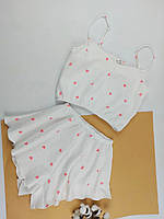 Муслиновая женская пижама Розовие сердца на белом топ+шорти