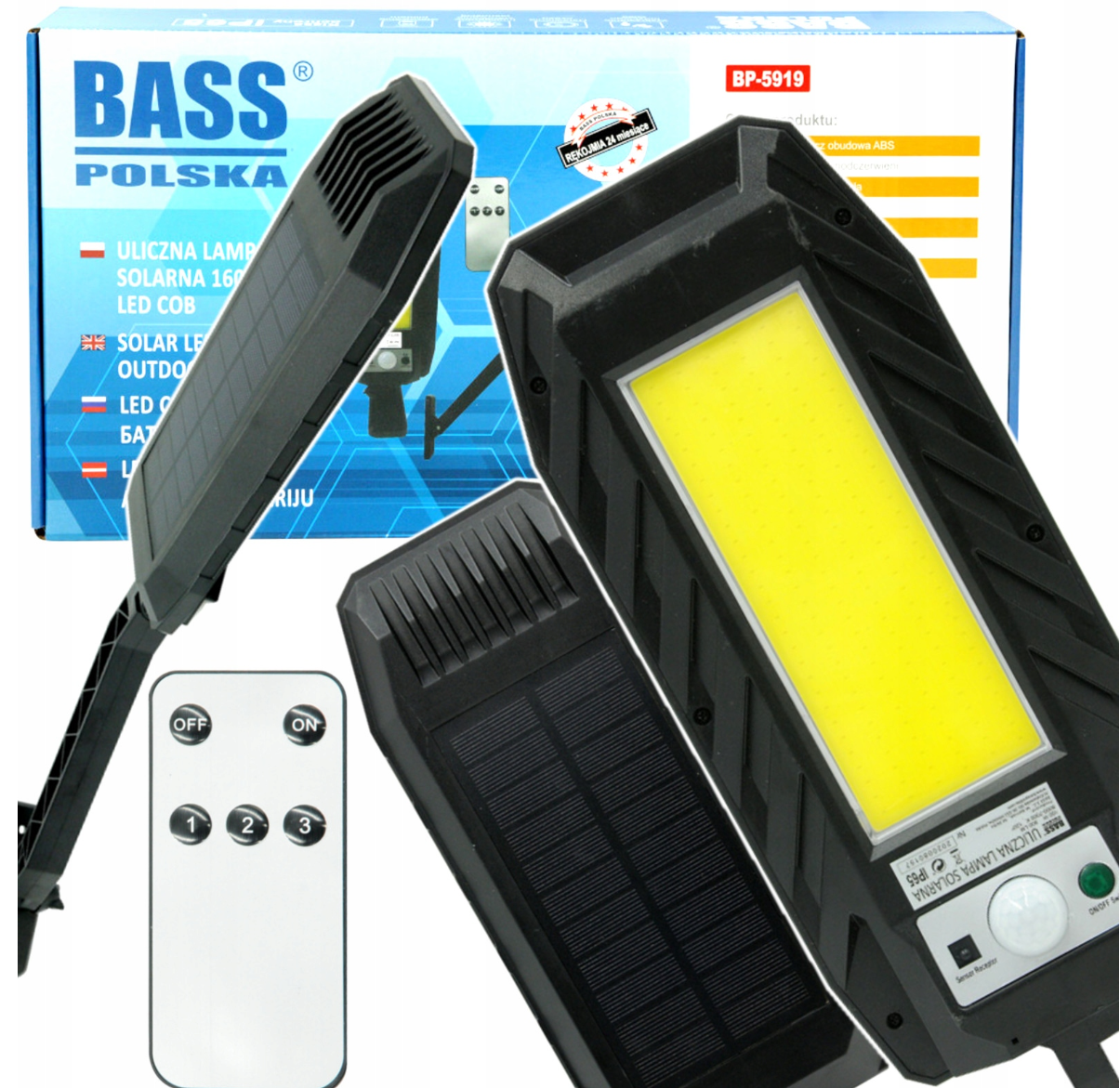 Вуличний ліхтар на сонячних батареях з датчиком руху, 160 Вт, LED COB Bass Polska 5919