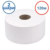 Туалетний папір джамбо у великих рулонах 2шари білий 120 м Premium