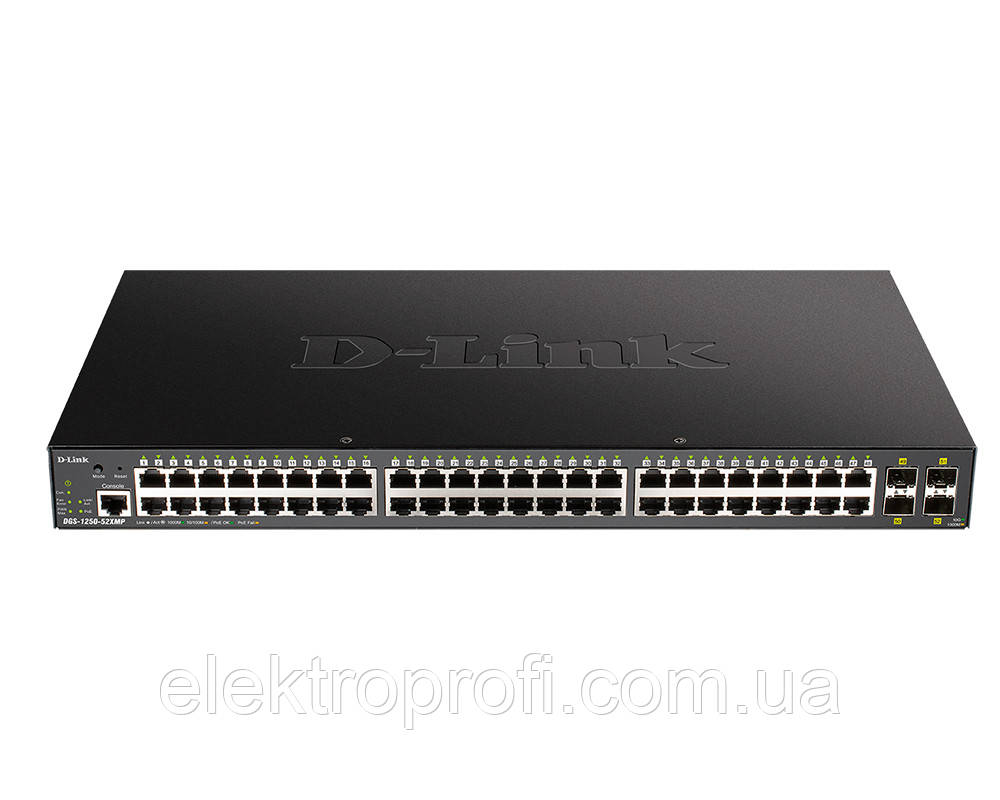 Комутатор D-Link (DGS-1250-52XMP/A1A) 48-PORT 10/100/1000MBPS with PoE