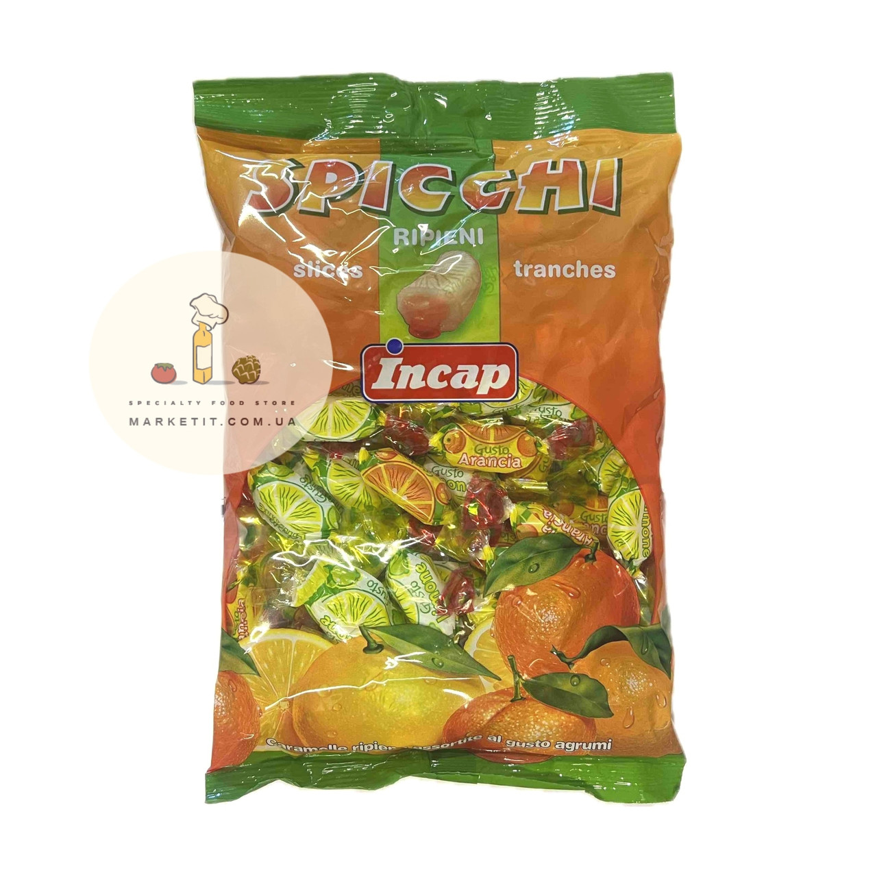 Фруктова карамель Incap Spicchi Ripiene зі смаком цитрусових 500 г., фото 1