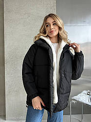 Жіноча куртка стильна пуховик стьобана легка зимова тепла з хутряним капюшоном синтепон 250
