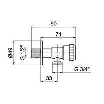 Кран кутовий Thermo Alliance Standart 1/2" Нх3/4"Н неірж., з керам. буксий TAS345W1520SS, фото 2