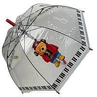 Детский прозрачный зонт-трость полуавтомат с яркими рисунками мишек от Rain Proof с красной ручкой 0272-5