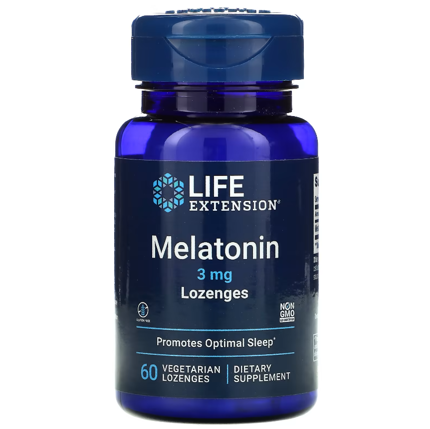 Life Extension, мелатонін, 3 мг, 60 вегетаріанських пастилок, фото 1