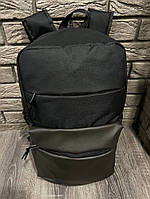 Рюкзак черный big bag с отделкой из кожзама Отличное качество