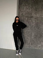 Женский теплый удобный прогулочный костюм Olso худи и штаны джоггеры спортивный костюм трехнитка на флисе OS 46/48, Черный