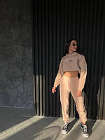 Женский теплый удобный прогулочный костюм Olso худи и штаны джоггеры спортивный костюм трехнитка на флисе OS 42/44, Бежевый