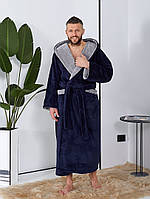 Мужской уютный домашний махровый длинный халат. Арт-1502/8 синій