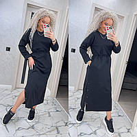 Стильное трикотажное длинное женское платье черного цвета размеры от 42 до 52