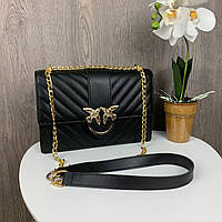 Черная Женская мини сумочка клатч на плечо в стиле Пинко стеганная маленькая сумка Pinko с птичками Seli Чорна