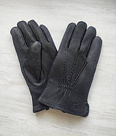 Мужские кожаные перчатки из оленьей кожи, подкладка махра black Отличное качество