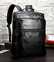 Большой черный мужской кожаный рюкзак с отделениями Seli Великий чорний чоловічий рюкзак шкіряний з