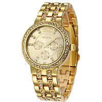 Наручний Жіночий класичний годинник кварцовий золотий Geneva Gold Seli