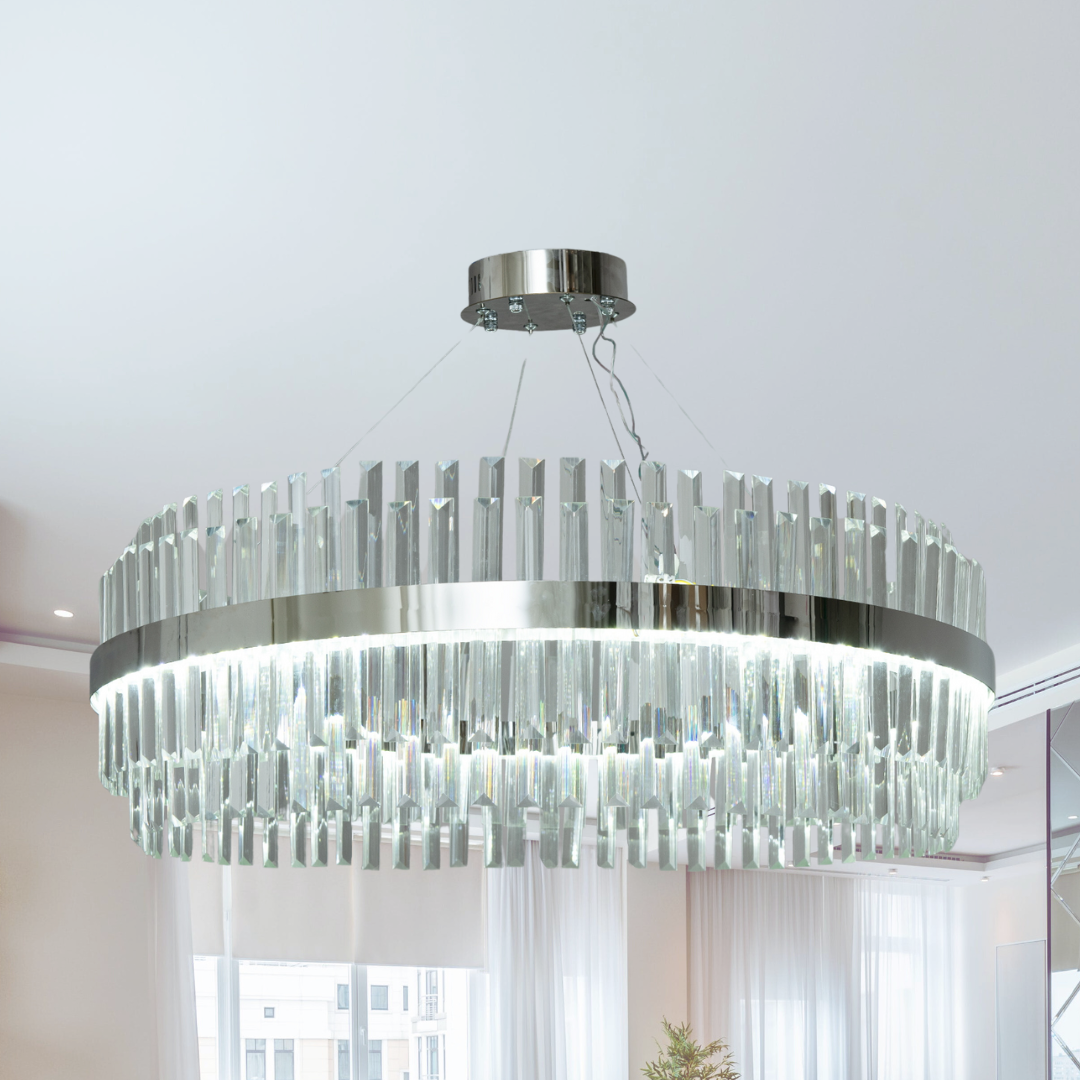 Велика скляна Led люстра Diasha 110W до 20 м² колір Хром 840/800CH