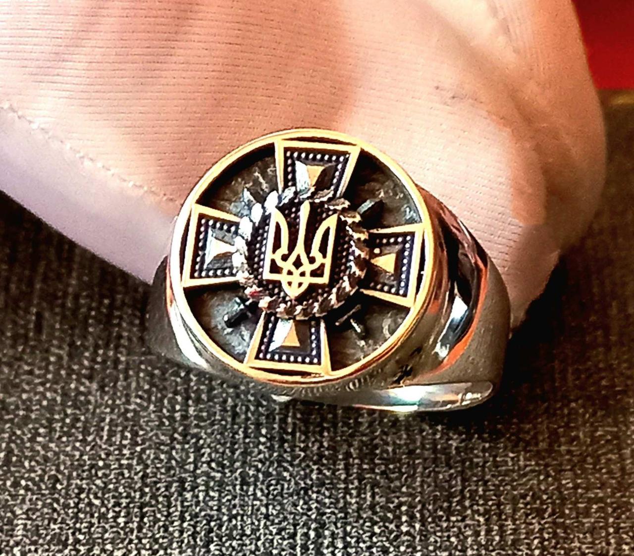 Перстень срібний воїнам зсу хрест із гербом України