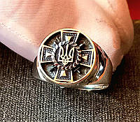 Перстень серебряный воинам зсу крест с гербом України