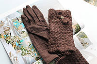 Женские кашемировые перчатки с вязкой коричневые Отличное качество