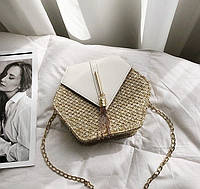 Женская мини сумочка клатч плетеная соломенная маленькая сумка шестигранная Белый Seli Жіноча міні сумочка