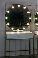 Лофт столик с зеркалом подсветкой для парикмахерской зеркала парикмахера с лампами для визажиста MR LOFT -90