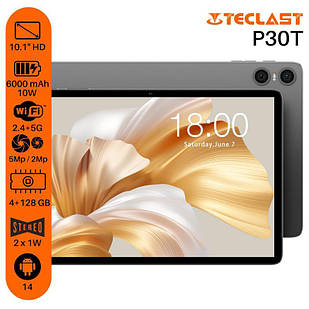 Планшет Teclast P30T 10.1" 4ГБ, 128ГБ, 6000мА•год, Android, сірий