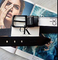 Кожаный ремень с черной пряжкой Calvin Klein black Отличное качество