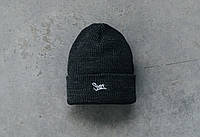 Черная шапка мужская зимняя Staff logo graphite Seli Чорна шапка чоловіча зимова Staff logo graphite