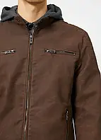Куртка демисезонная из экокожи с съемным капюшоном Koton коричневая Отличное качество
