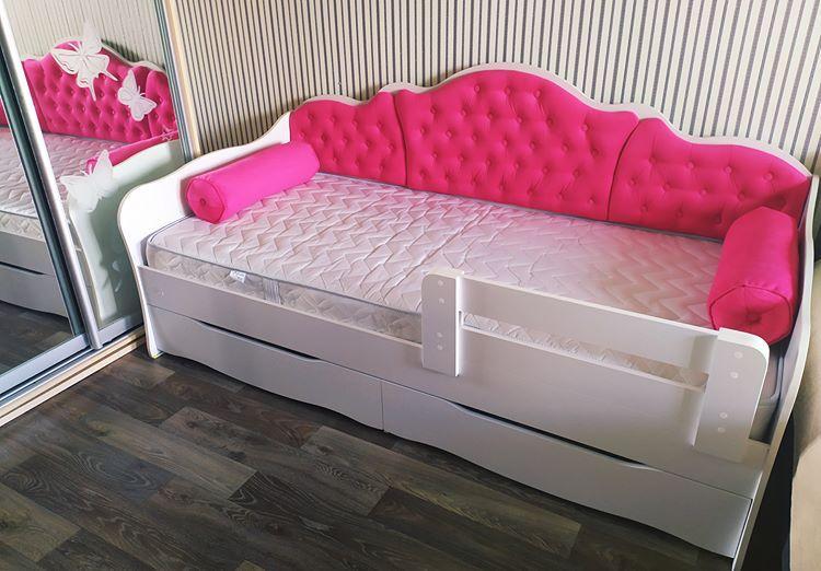 Дитяче ліжко Л-6 200х90см односпальне для підлітка з м'якою спинкою та висувними ящиками різні кольори