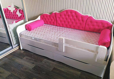 Ліжко Л-6  200х90см  односпальне для підлітка  з м'якою спинкою та шухлядами, в наявності різні кольори