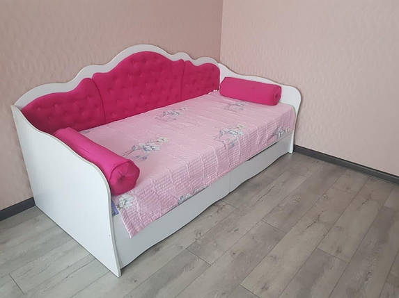 Дитяче ліжко Л-6 200х90см односпальне для дівчинки підлітка з м'якою спинкою та висувними ящиками різні кольори, фото 3