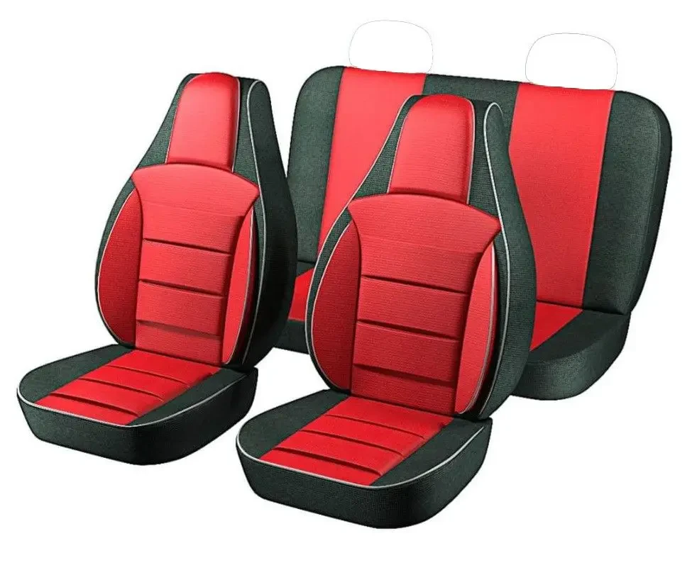 Чохли на сидіння авто Деу Ланос, Daewoo Lanos "Pilot" червоні тканинні, авточохли в машину модельні