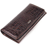 Місткий гаманець для жінок із натуральної фактурної шкіри з тисненням під крокодила CANPELLINI 21608 Коричневий Seli