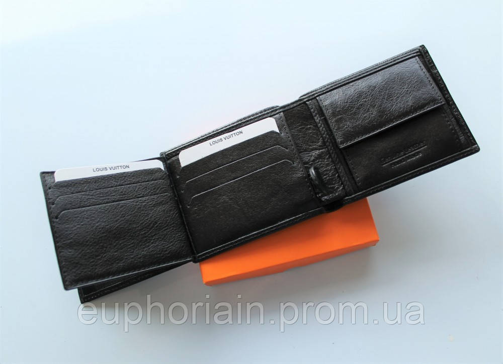 Мужской стильный кожаный кошелек Louis Vuitton черный Отличное качество - фото 4 - id-p2079490295
