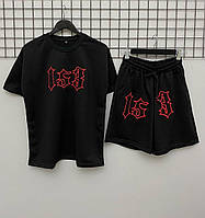 Комплект мужской спортивный костюм шорты и футболка 153 - black Salex Комплект чоловічий спортивний костюм