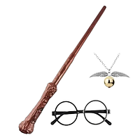 Набір чарівника Гаррі Поттер плащ, чарівна паличка (звук, світло), окуляри та ланцюжок золотий снітч