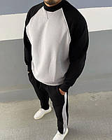 Мужской спортивный костюм (черно-белый) качественный комплект с лампасами штаны свитшот тринитка футер soc81