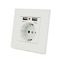 SM Розетка врезная, Input: AC 100-250V 16A, 2-USB- выхода, White