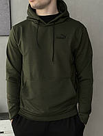 Комплект 3 в 1 Демісезонний спортивний костюм Puma худі хакі + чорні штани (двонитка) + Футболка хакі Puma