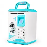 Дитяча скарбничка-сейф з відбитком пальця та кодовим замком Robot Bodyguard, блакитна