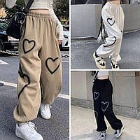 Женские объемные брюки с принтом в стиле оверсайз Арт. 107А360 Бежевый