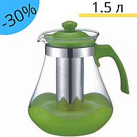 Чайник Con Brio CB-6215 заварник для чая стеклянный 1.5 л зеленый с ситом прозрачный с пластиковой ручкой AGS