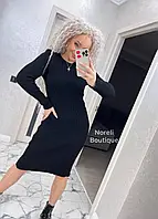 Стильное черное вязаное платье без горла с круглой горловиной длина миди размер 42-48 цвета в асортименте