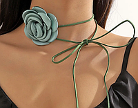 Трендовый чокер на шею "Мятная Роза" цветок на шнурке - атласная роза Aushal Jewellery